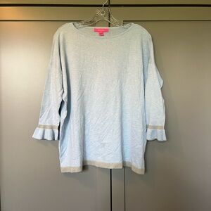 Lily Pulitzer Charla ruffle cuff sleeve sweater in blue and gold size small